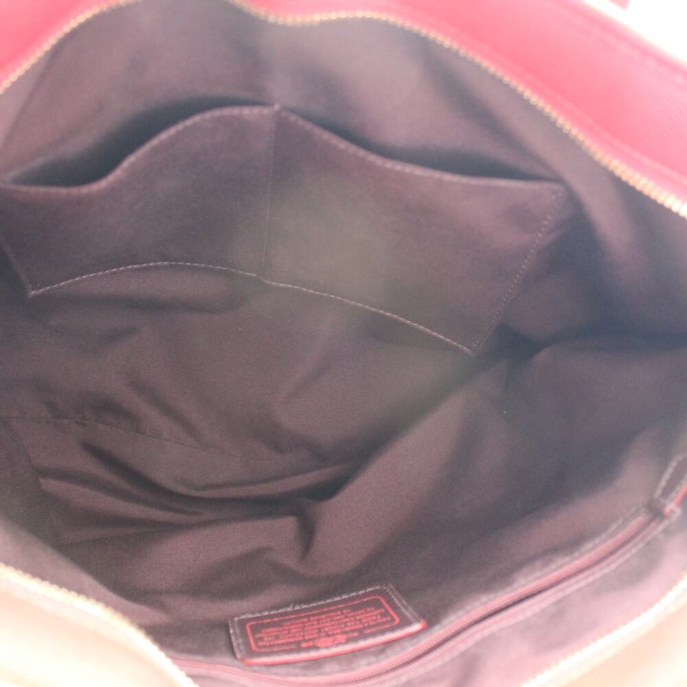 Coach City Tote Red Crossgrain Leather Shoulder Bag Zip Minimalist Preppy - Picture 11 of 14